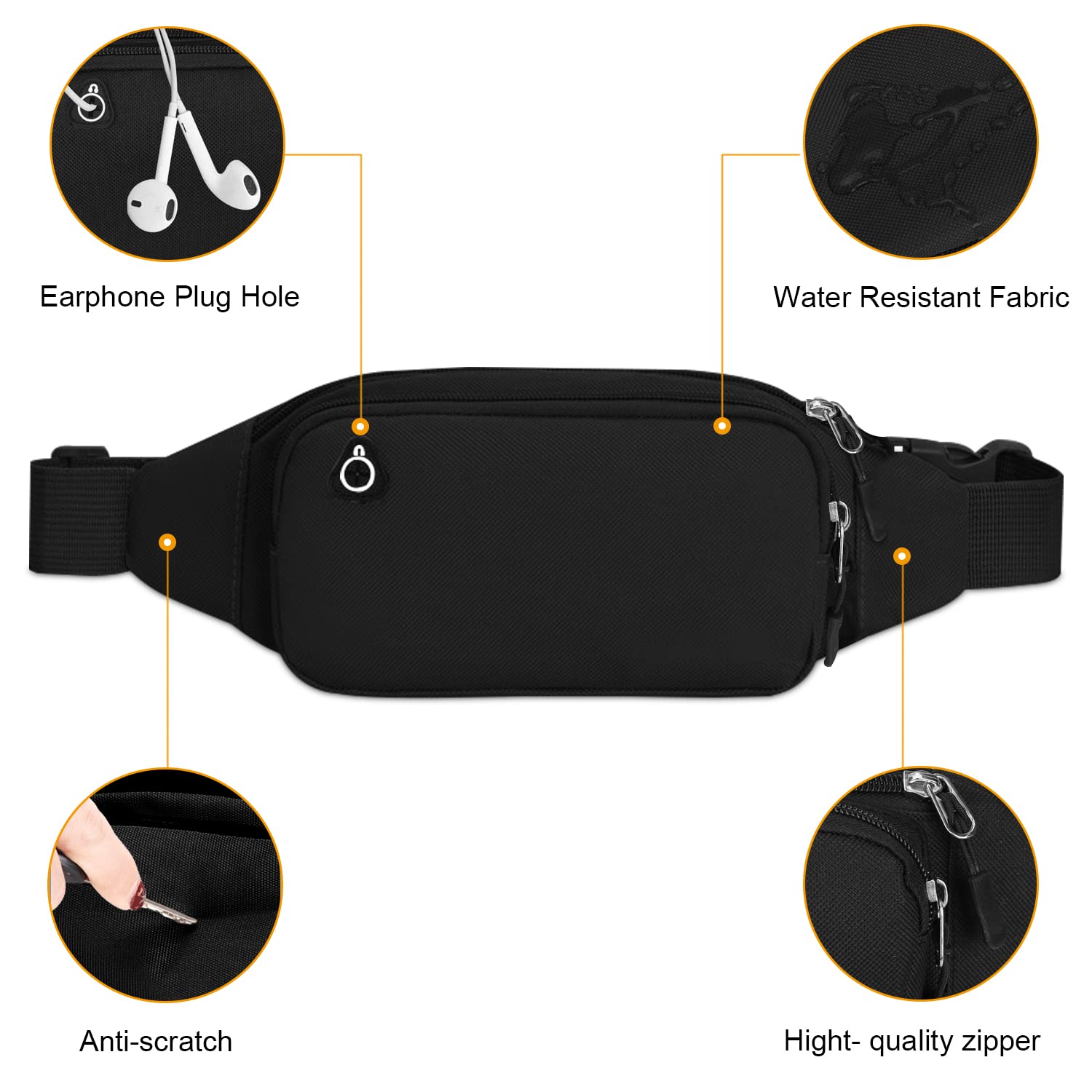 Marsupio Sportivo Running Uomo Donna Cintura da Corsa per Telefono Samsung Huawei Jogging Trekking Bicicletta Nero