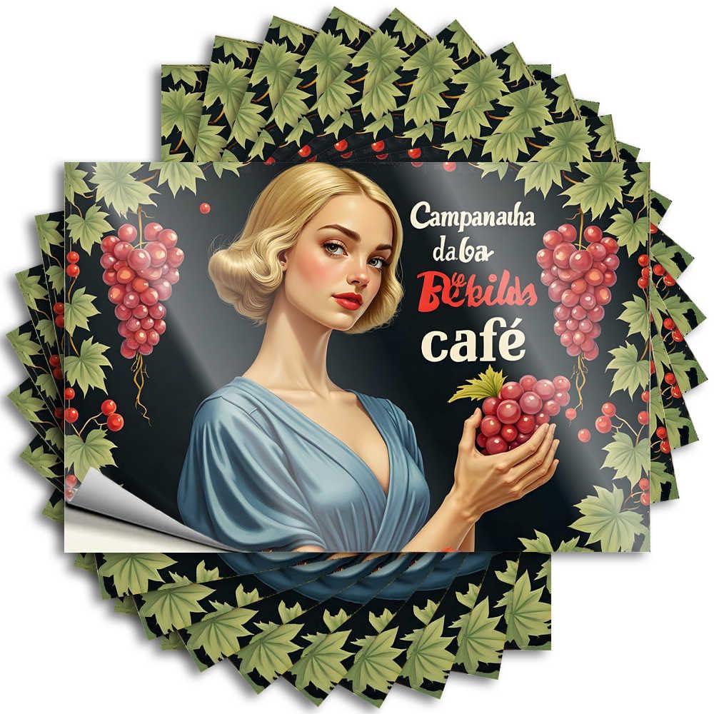 Quote Badass Teenage Water Vintage Café Poster with Elegant Woman Holding Grapes - No Residue Decals for Military(8X12CM)