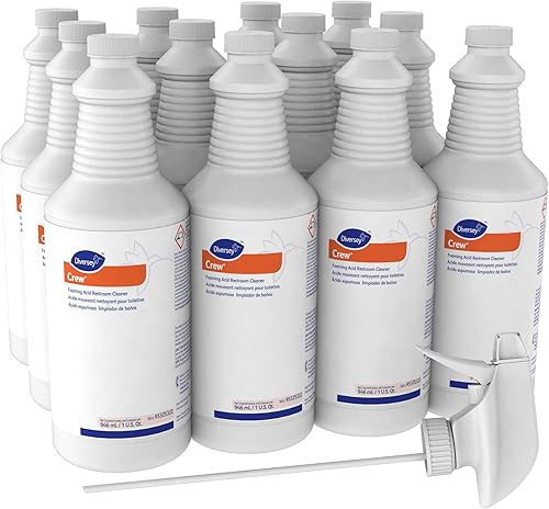 Diversey Crew 95325322 Limpiador de baño con ácido espumoso, 12 botellas de spray de 32 onzas (paquete de 12)