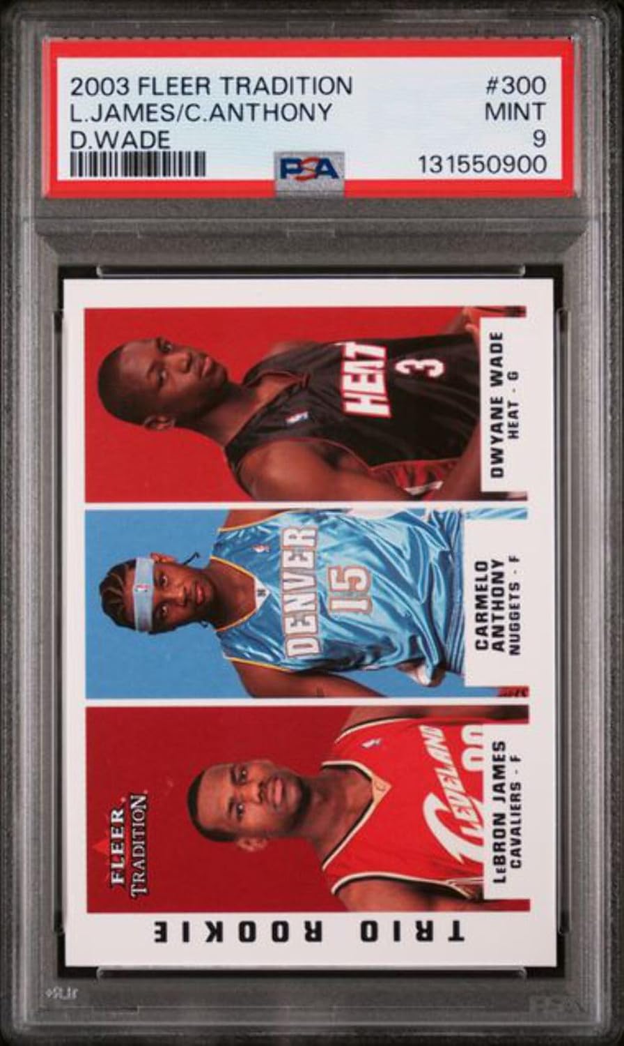 Graded 2003 Fleer Tradition LeBron James/Carmelo Anthony/Dwyane Wade #300 Rookie RC Basketball Card PSA 9 Mint