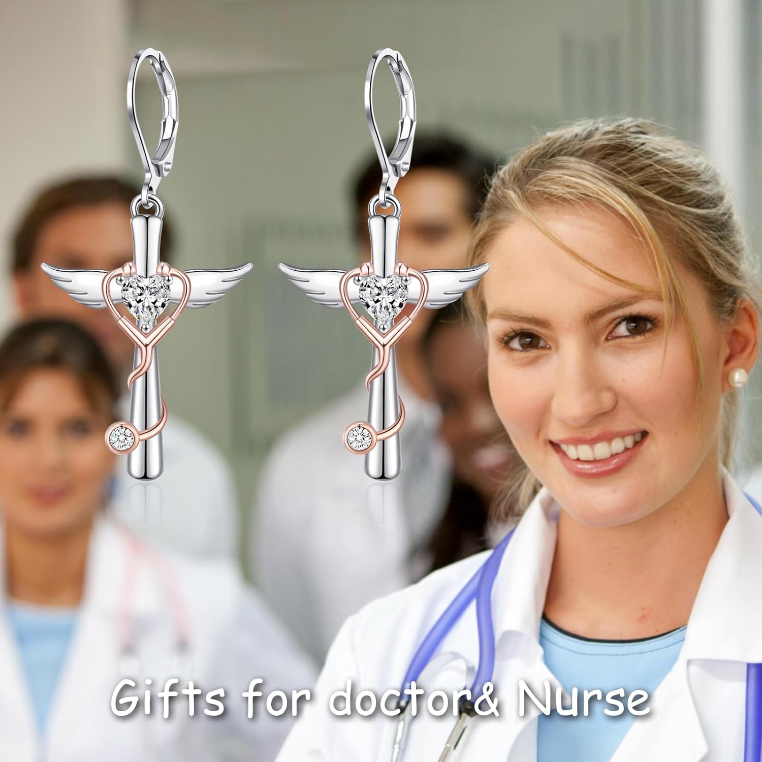 Stethoscope Cross Earrings for Women Medicine Dangle Earrings Jewelry Nurse Doctor Graduation Gift for Medical Student