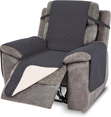 Fundas para sillas reclinables, fundas de sofá, protector de muebles para perros (reclinable grande, gris oscurobeige)