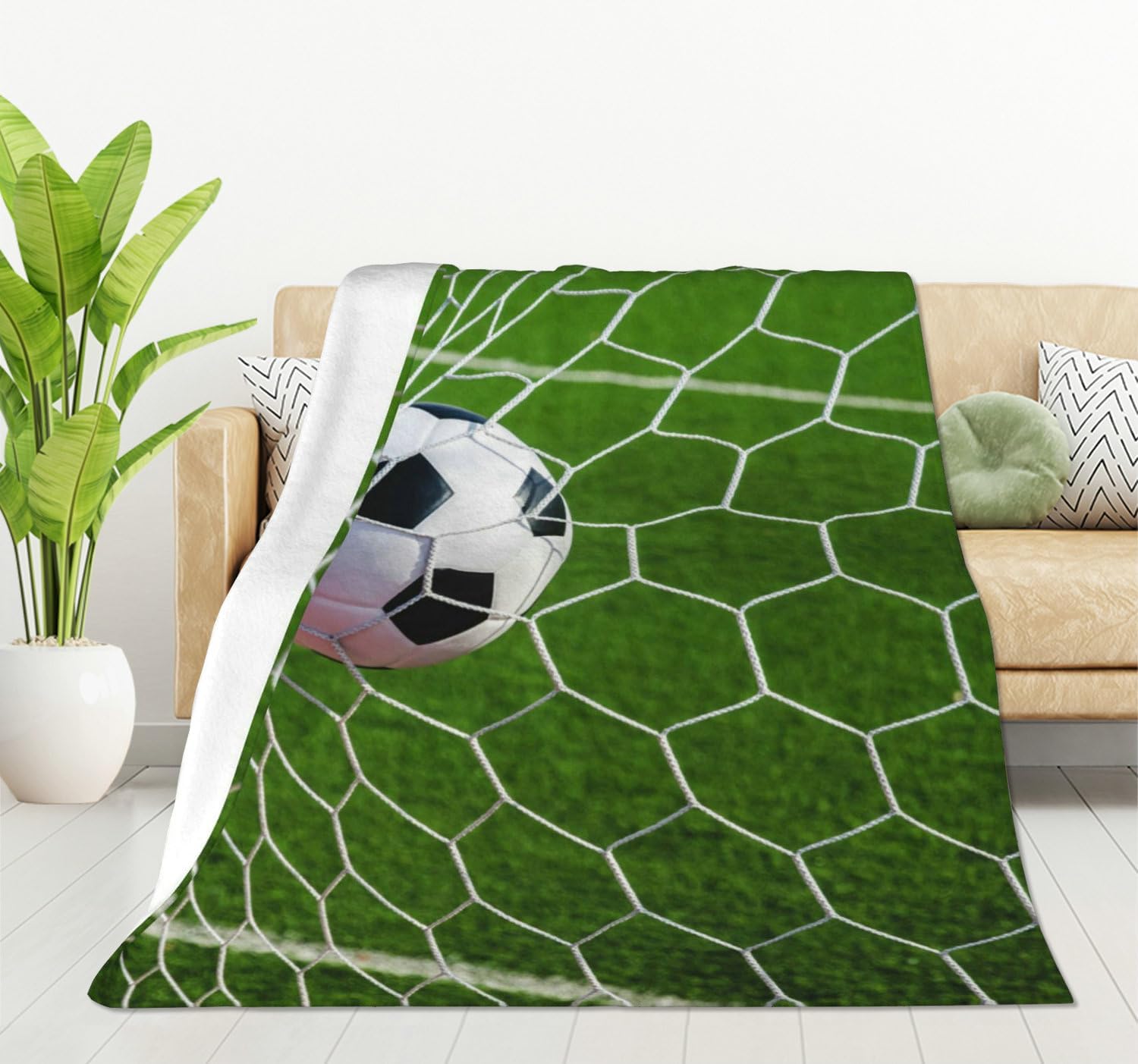 HGOD DESIGNS Soccer Football in Goal Net Blanket Throw Blanket Soft Comfortable for Sofa Chair Bed Office 50"x60"