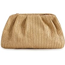 Huralona Women Straw Woven Clutch Purse Pleated Handbag for Summer Beach Vacation Straw Shoulder Crossbody Bag