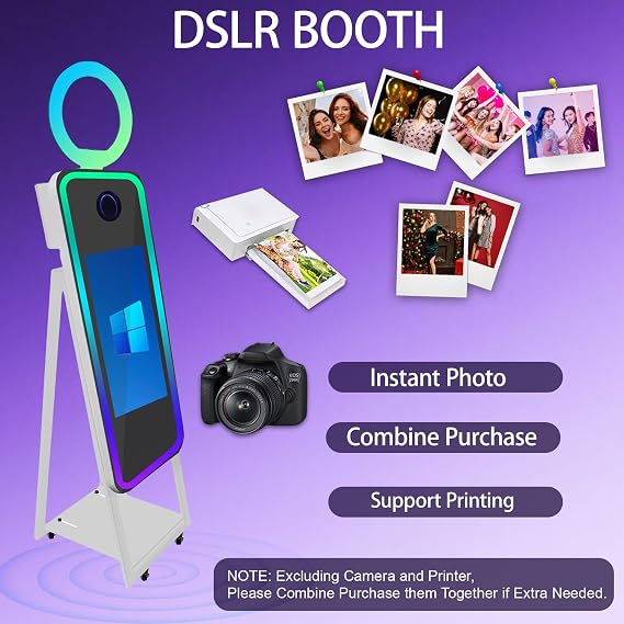 40'' Magic Mirror Photo Booth,21.5'' Interactive Touch Screen,Built-in Mini PC,RGB Light and Sharing for Event Party Wedding Rental (White, Photo Booth Machine)