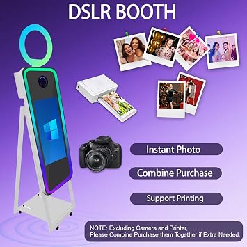 40'' Magic Mirror Photo Booth,21.5'' Interactive Touch Screen,Built-in Mini PC,RGB Light and Sharing for Event Party Wedding Rental (White, Photo Booth Machine)