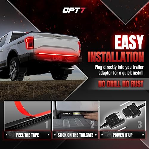 Miniatura 8 de OPT7 Redline Parlux Barra de luz LED de triple fila para portón trasero con señal de giro roja secuencial, tira de luz rígida de marco de aluminio