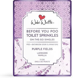 On-the-Go Toilet Sprinkles Singles - Purple Fields (12 Count) | Natural Bathroom Deodorizer | Odor Eliminator Packets for Freshness & Cleanliness | Eco-Friendly Septic Safe |