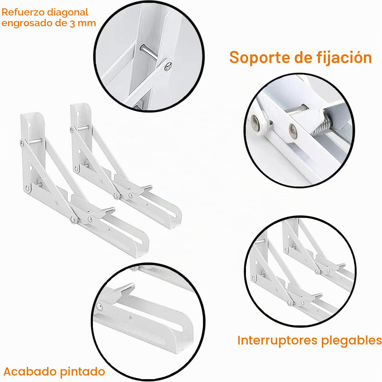 400mm Escuadras Abatibles, 2Pcs Bisagra Mesa Abatible Escuadras para Estanterias, Bisagras Mesa Plegable Inoxidable, Soporte Estantería Plegable, Pared Soporte de Estante, Carga: 90KG.