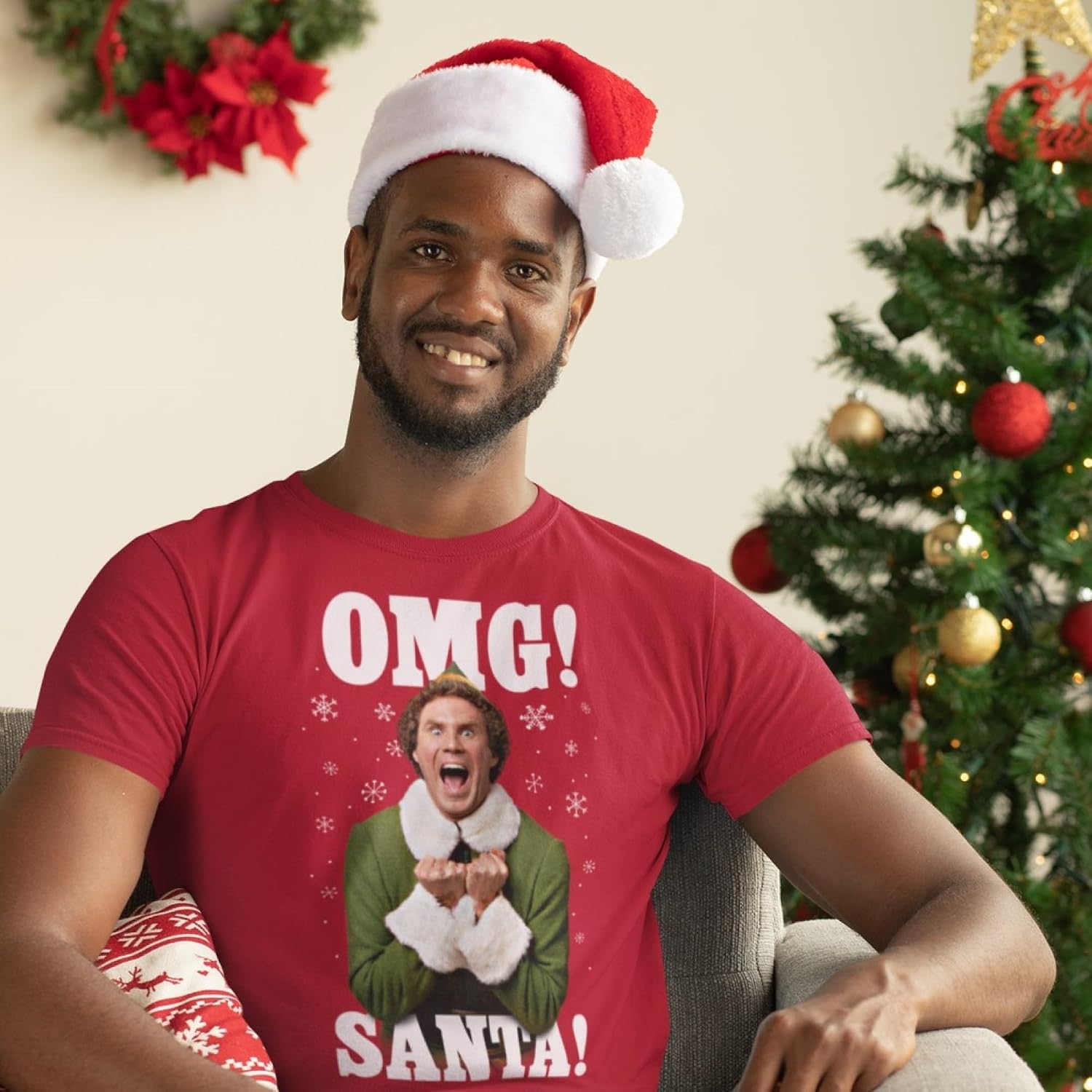 Ripple Junction Elf Movie Men’s Short Sleeve T-Shirt Christmas Buddy The Elf OMG Santa I Know Him Holiday Officially Licensed