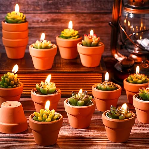 Miniatura 6 de Treela 18 velas de té de cactus suculentas, hechas a mano, velas de té para baby shower, para plantas, regalo con mini candelabros de arcilla de