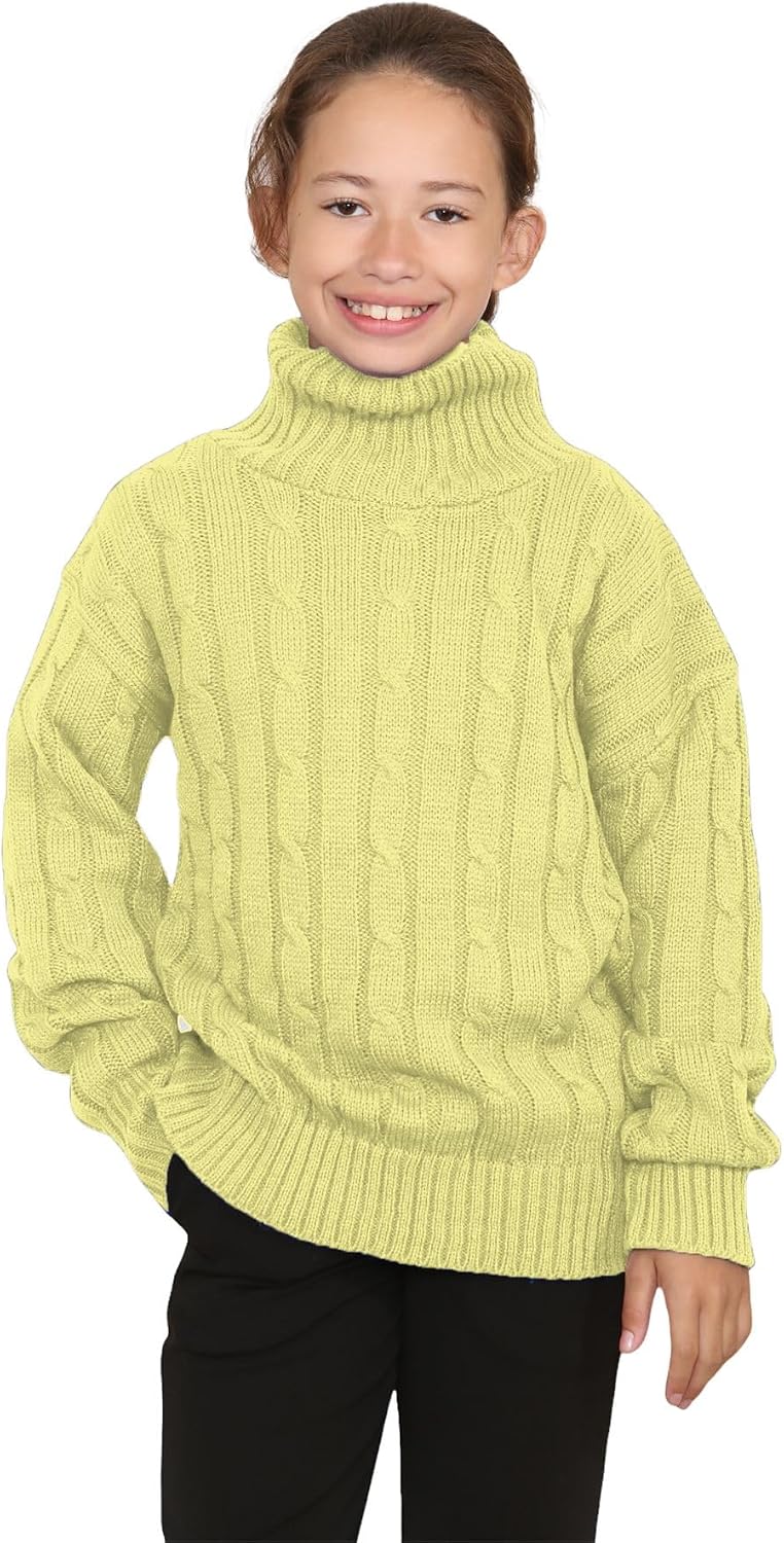 Janisramone® Kids Unisex Cable Knitted Polo Roll Neck Jumper, Boys and Girls Long Sleeve Pullover Turtle Neck Jumper
