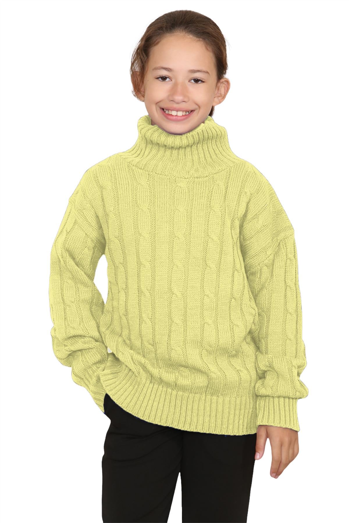Janisramone Maglione a maniche lunghe per bambini e ragazzi, a collo alto, lavorato a maglia
