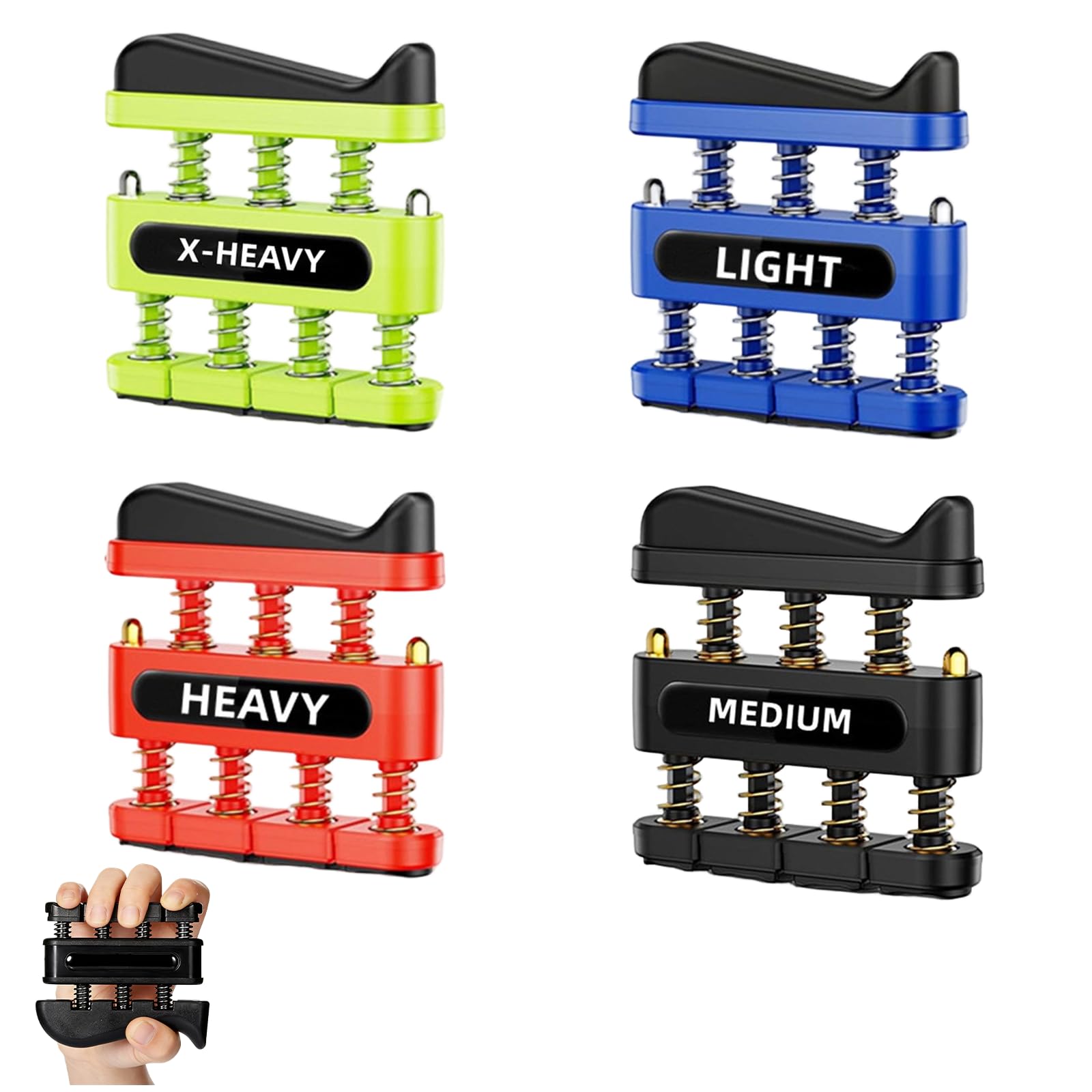 4 Piezas Fortalecedor de Mano y Dedos, Hand Grip con 4 Niveles de Resistencia 3LB, 7LB, 11LB, 14LB para Ejercitar Antebrazo, Fuerza de Agarre y Rehabilitación