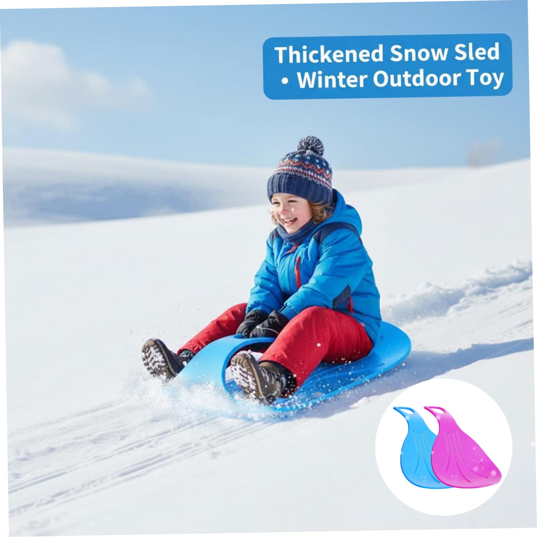 Luge à Neige 2 pièces pour Enfants avec Poignée Antidérapante, Planche de Glisse en Plastique Flexible