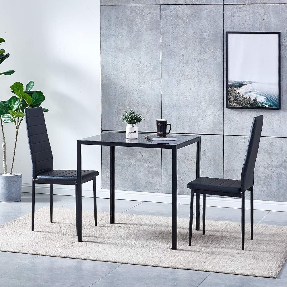 Huisen Furniture Black Small Dining Table and Chairs Set of 2 Compact 3
