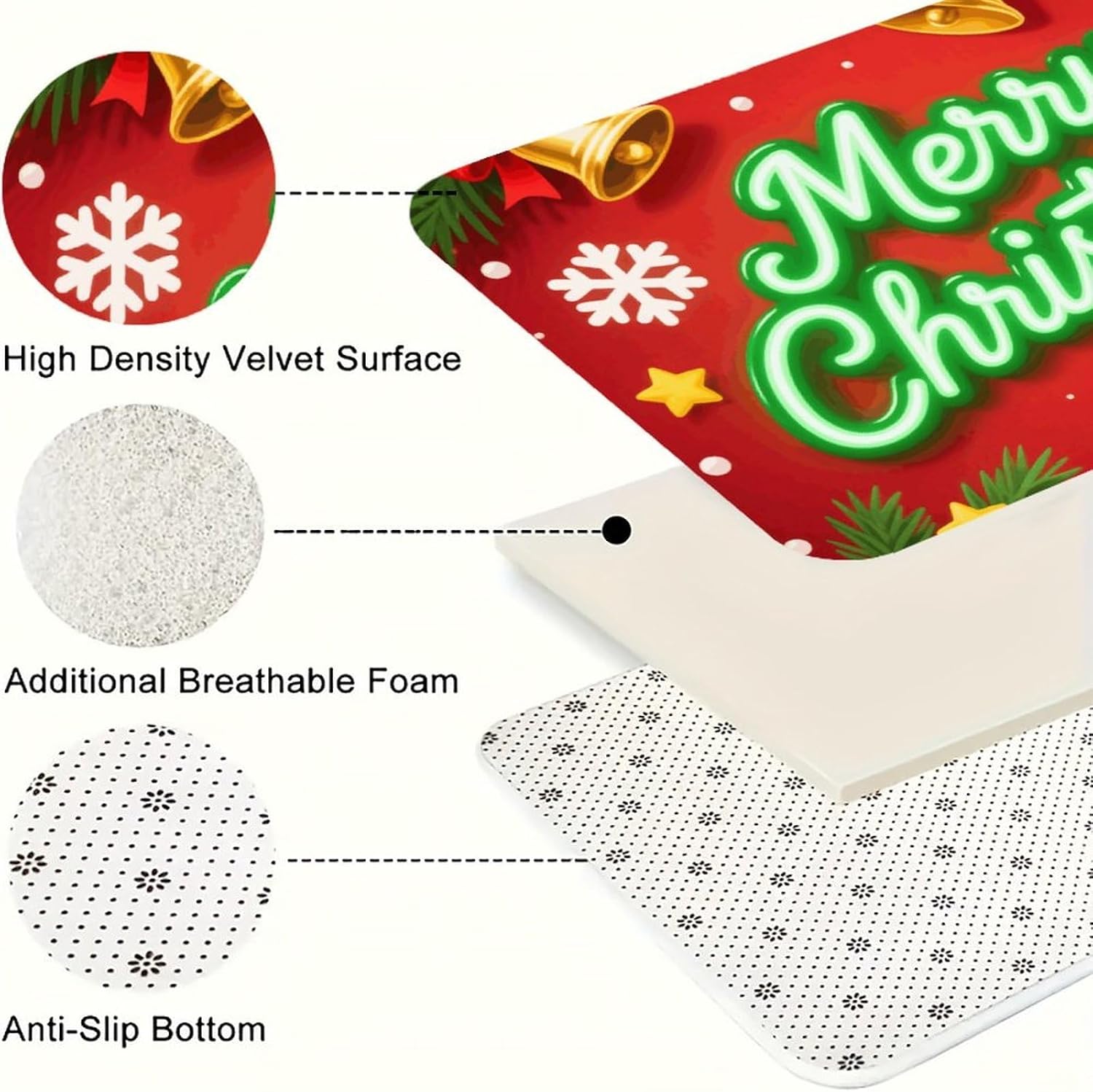 Merry Chrismas Kitchen Mats for Floor 3 Pcs Kitchen Rugs