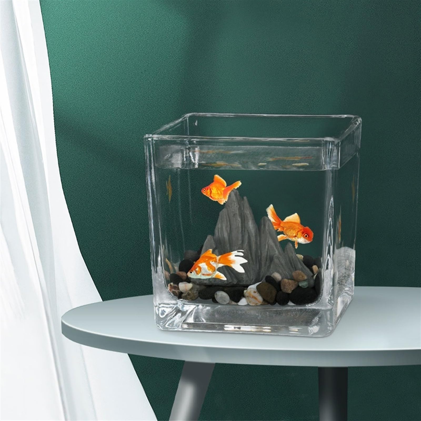 Acuario Pecera Pequeña Escritorio Cuadrado Acuario Ecológico Micro Paisaje Habitación De Invitados Oficina Pequeños Adornos Taza De Té Vidrio Paisaje Rejilla Pecera Peces Acuario(Grande)