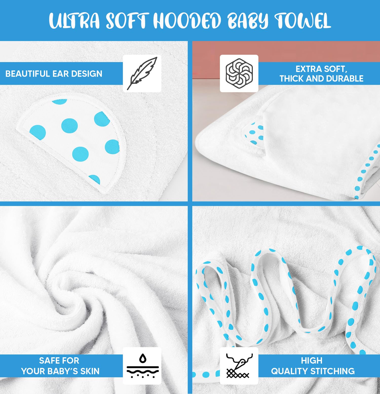 Hikyskin Set of 2 Bamboo Hooded Baby Towels – 75 x 75 cm – 30 x 30 Inch – Luxurious, Large and Super Absorbent – Soft and Suitable for Infants, Toddlers and Kids – 400 gsm
