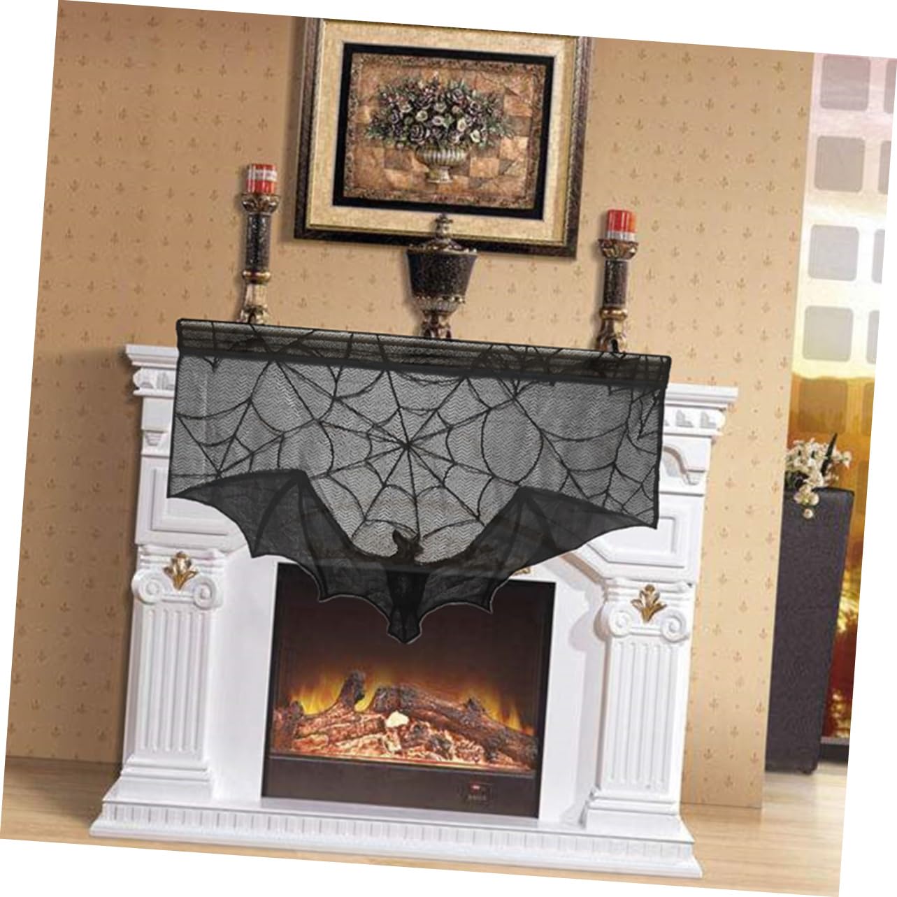 Halloween Fenstervorhang Spinnennetz – Schwarze Spitze, 152x51 Cm, Für Gruselige Deko Innen