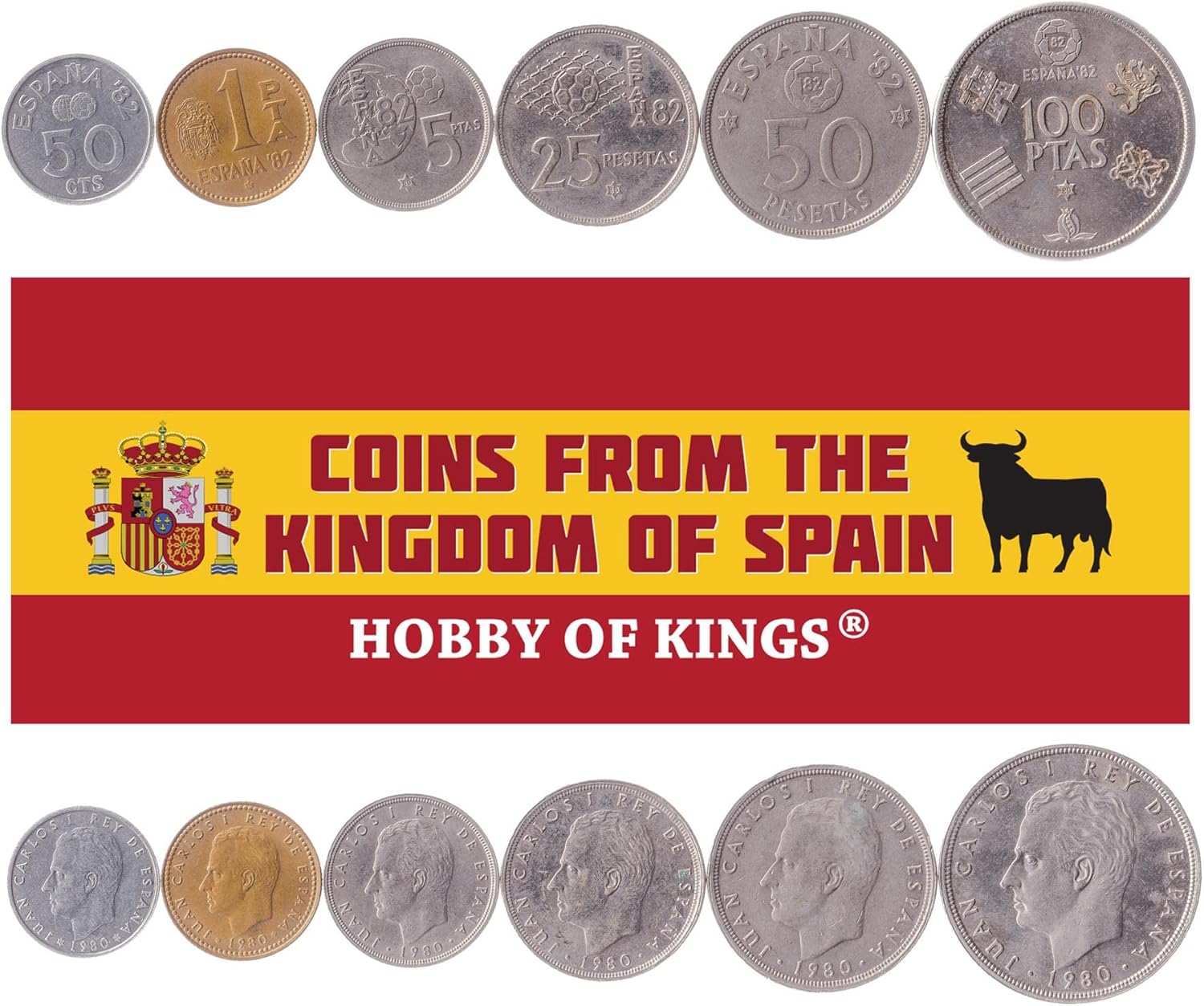 6 Coins from Spain Spanish Coin Set Collection 50