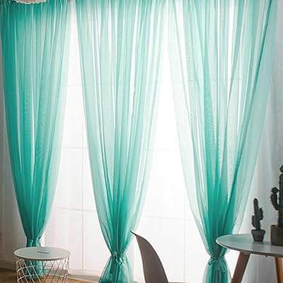 Gualiy Thin Curtain for Window, Curtains 2 Panels for Bedroom Solid Color Living Room Window Curtains 52 inches Wide Blue Green Window Treatments 84 inches Long