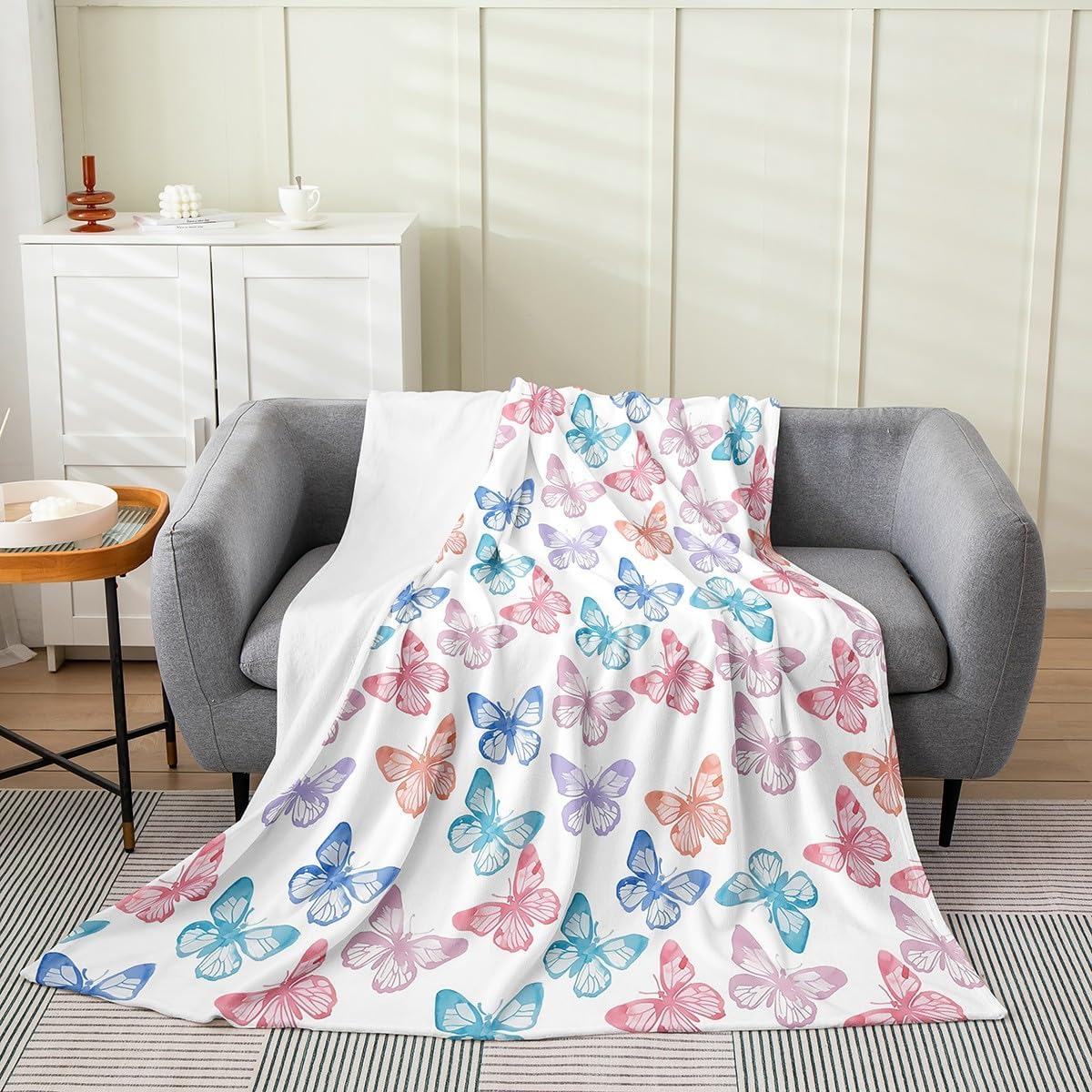 Feelyou Butterfly Plush Throw Blanket Queen 90"x90" Butterflies Print Flannel Fleece Blanket for Sofa Couch Boys Girl Butterfly Floral All Season Bed Blanket Beautiful Butterfly Blanket Animal Blanket