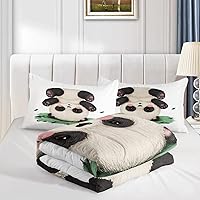 Vista 270 de CVHOUSE Juego de ropa de cama con diseño de panda, juego de edredón individual con panda y 2 fundas de almohada, lindo juego de colcha kawaii