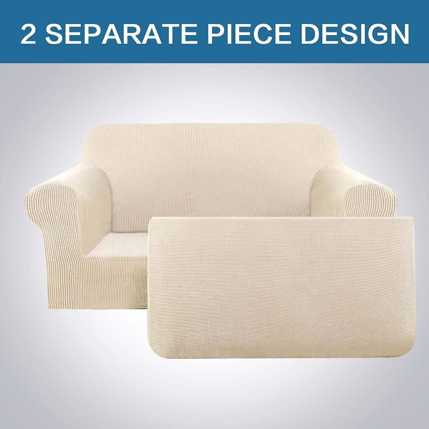 H.VERSAILTEX 2 Pieces Stretch Sofa Covers Bundle Loveseat Slipcover, Feature Upgraded Thicker Jacquard Fabric, Natural