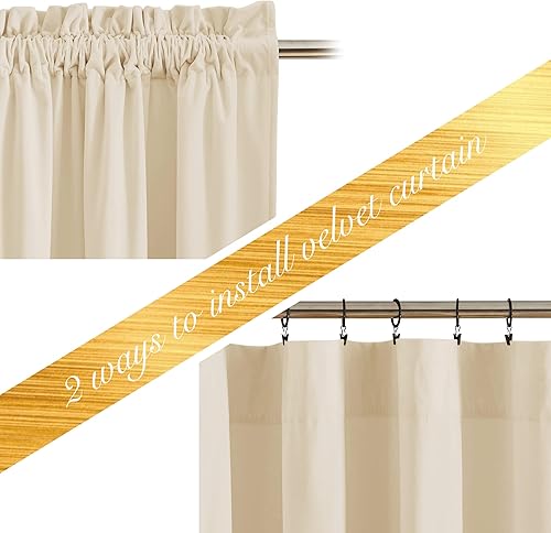 NICETOWN Juego de 2 paneles de cortinas de terciopelo beige de 72 pulgadas, cortinas de oscurecimiento de habitación con aislamiento térmico y