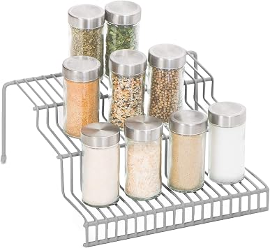 Smart Design 3-Tier Spice Rack, Steel Metal Wire, Rust Resistant, Cupboard, Jars, Cans, Seasonings Holder, Cabinet Shelf Organizer, Countertop - 10.25 x 4.25 Inch - Charcoal Gray