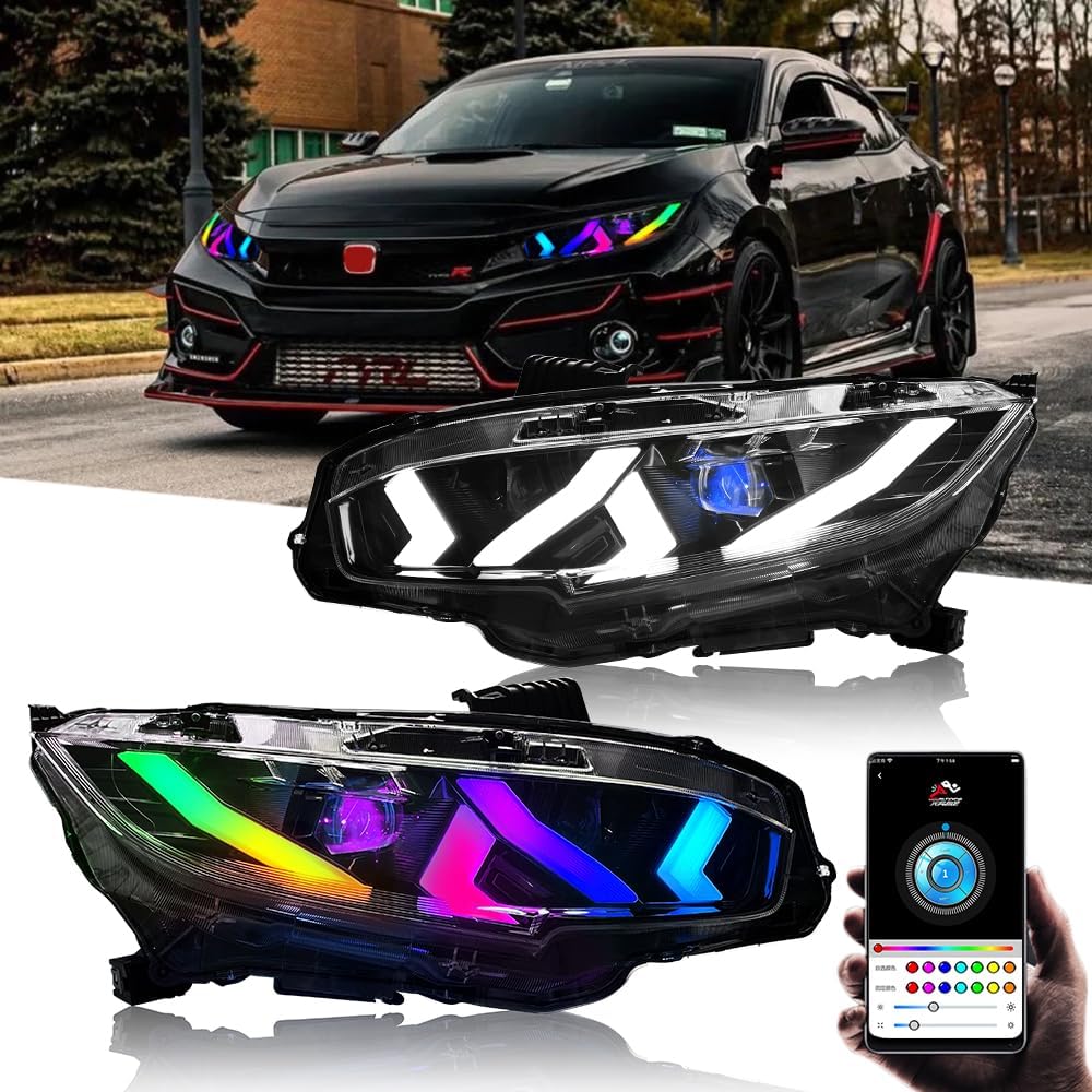 T T-ABC New Front Lamp Compatible with 2006-2026 Honda Civic Headlamp 8th 9th 10th 11th Accessories Custom Replacement (16-21 All Trims H1R Lambo)