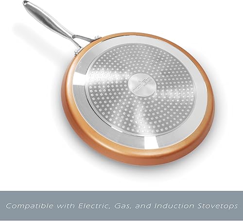 Miniatura 2 de RICOVERO Sartén de cerámica antiadherente de triple capa para estufa y placa de inducción con acabado de piedra resistente a las manchas, sartén
