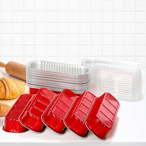 Miniatura 8 de Frcctre Paquete de 100 mini moldes de aluminio para pan, 6.8 onzas desechables de aluminio para hornear con 100 tapas y cucharas, moldes para