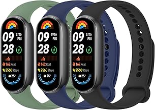 ZGCE 3 Pieces Strap Xiaomi Band 9 / Xiaomi Band 8, Breathable, Durable, Quick Release Strap for Xiaomi Mi Band 9 / Mi Band 8, Black + Avocado Green + Navy