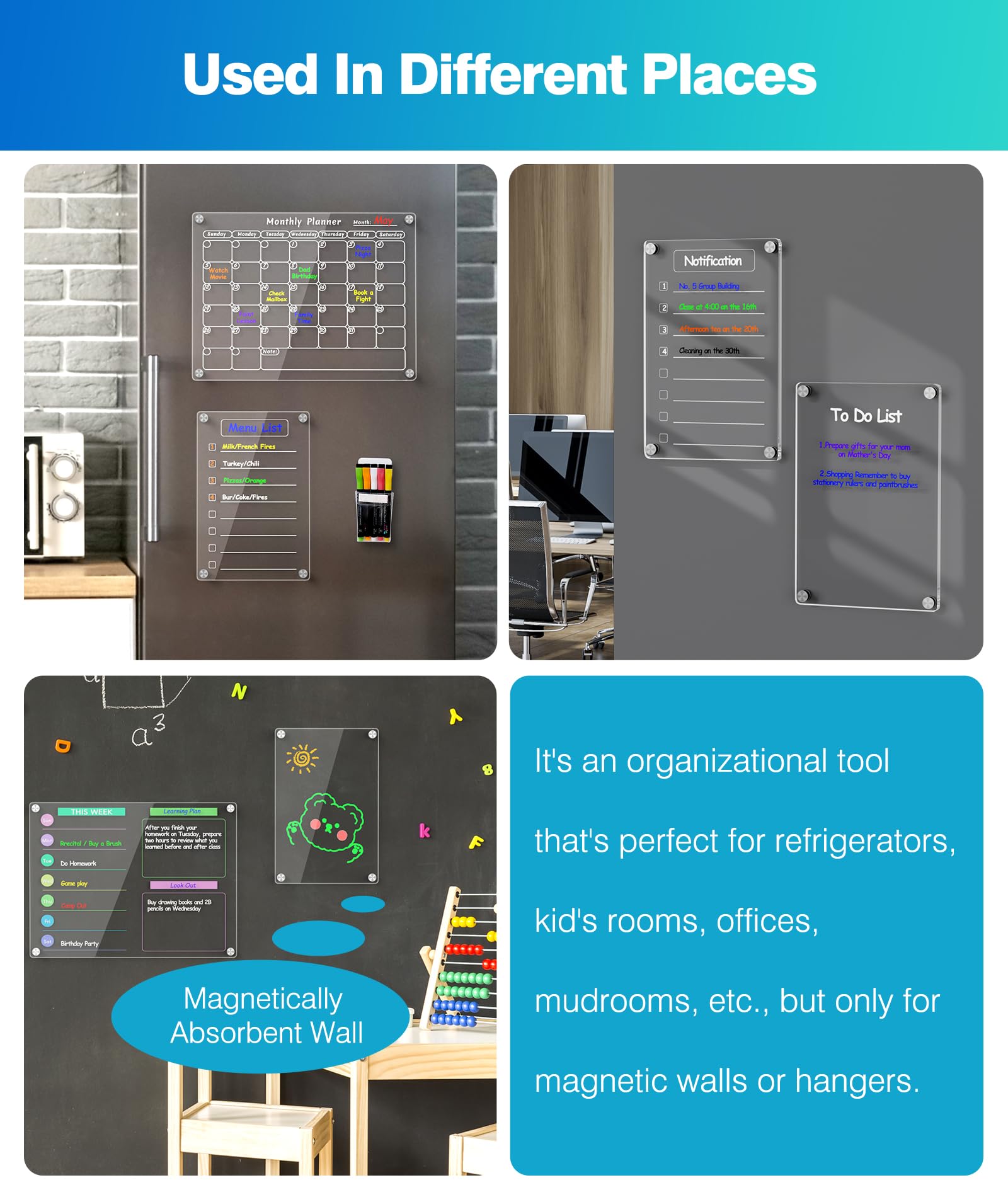 Joiyota Acrylic Magnetic Weekly Planner for Fridge 2pcs Daily Meal Planner & Memo Board for Refrigerator with 12x8 - Image 4