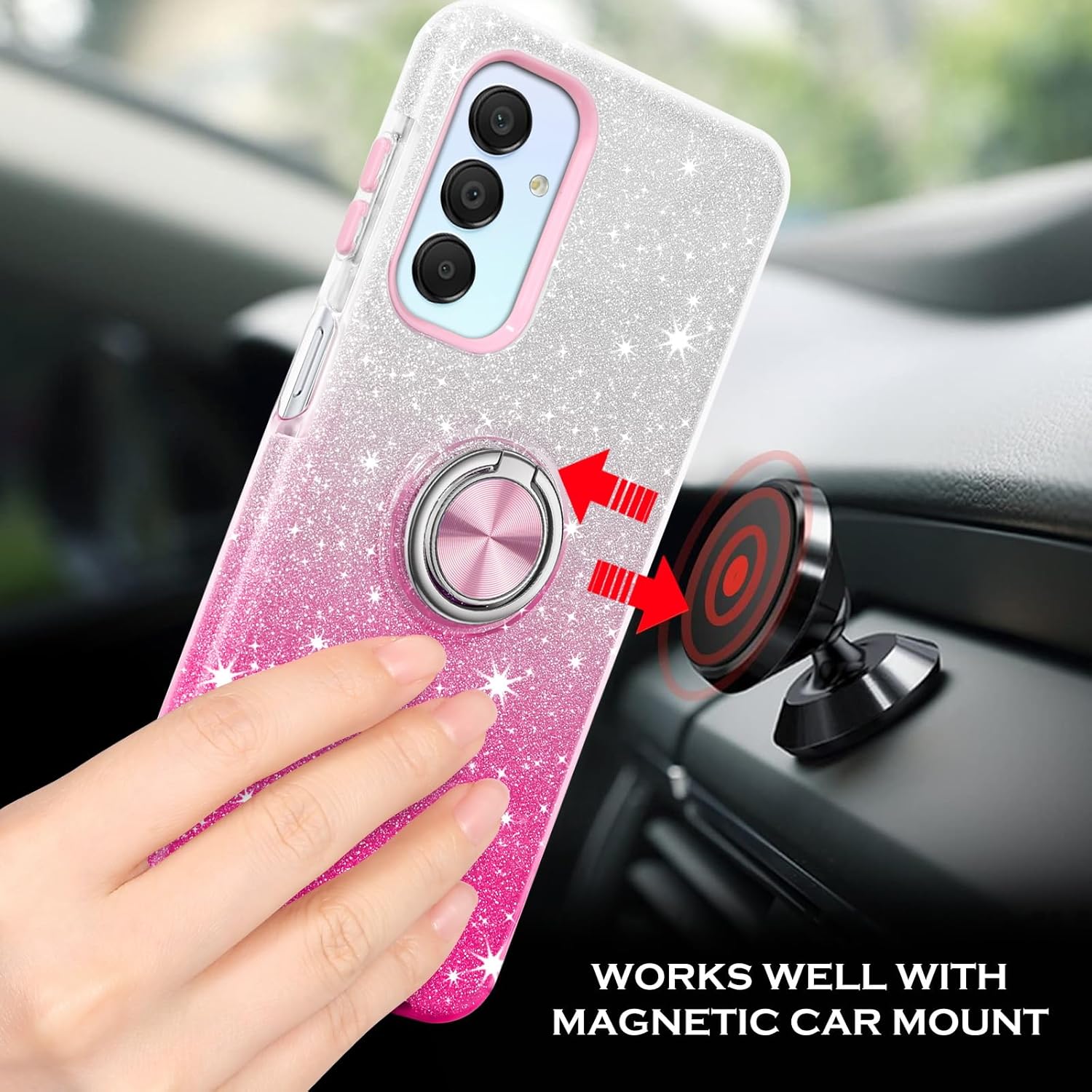 YINLAI for Samsung Galaxy A15 Case Bling Glitter Sparkle Samsung A15 Case for Girls Women with Ring Holder Kickstand Protective Phone Case for Samsung Galaxy A15 4G/5G 6.5", Pink Gradient 4