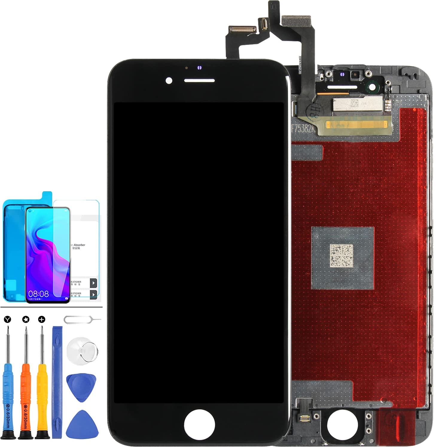 Écran LCD pour iPhone 6S Écran de remplacement pour iPhone 6S Écran tactile LCD Digitizer (modèle : A1633 A1688 A1691 A1700) Assemblage avec kit d'outils de réparation (Noir)