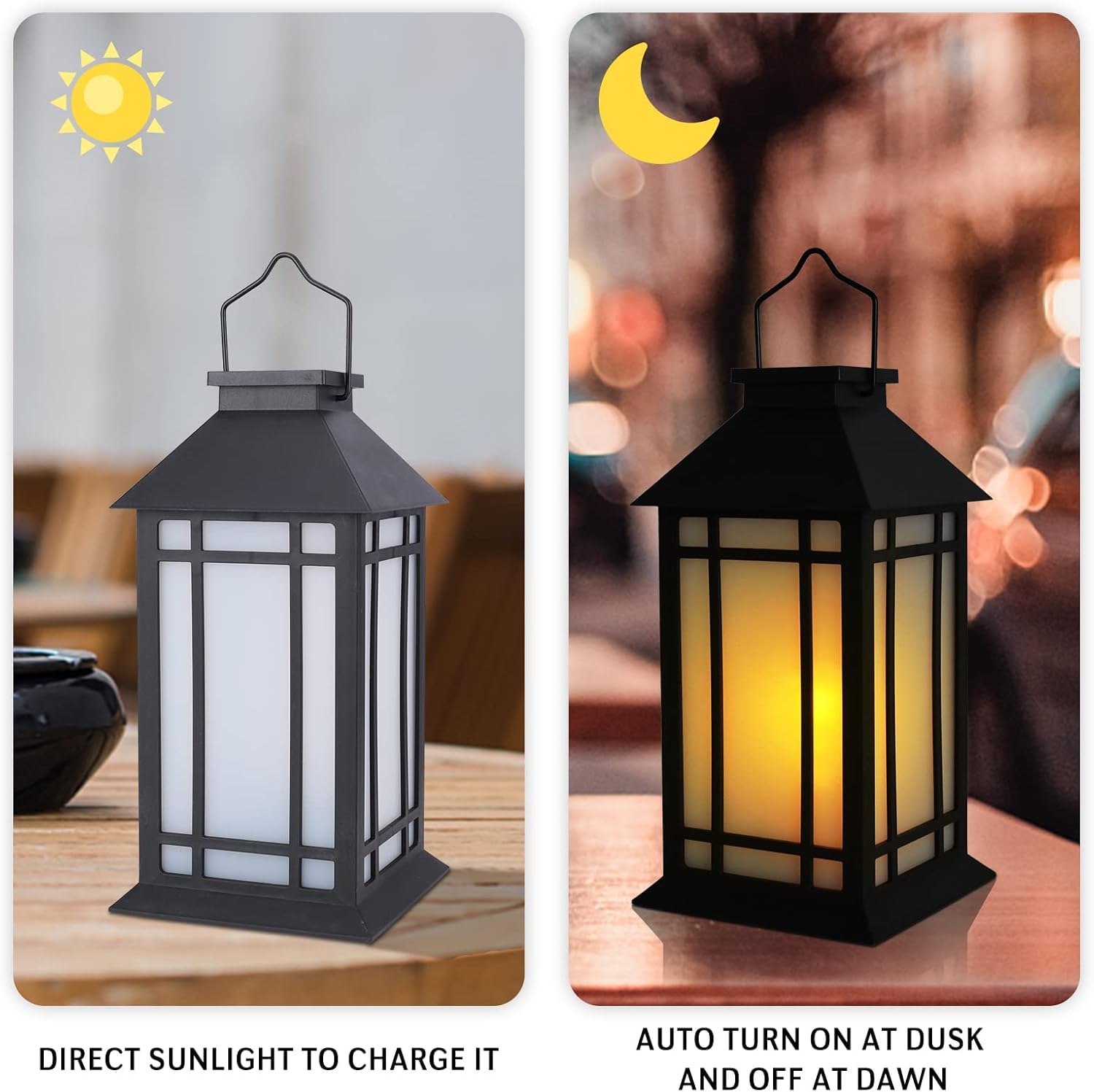 11" Solar Lantern Outdoor Garden Hanging Lantern – Waterproof LED Vintage Flickering Flame, Auto On/Off, For Patio, Table, Party (Bronze/Black)