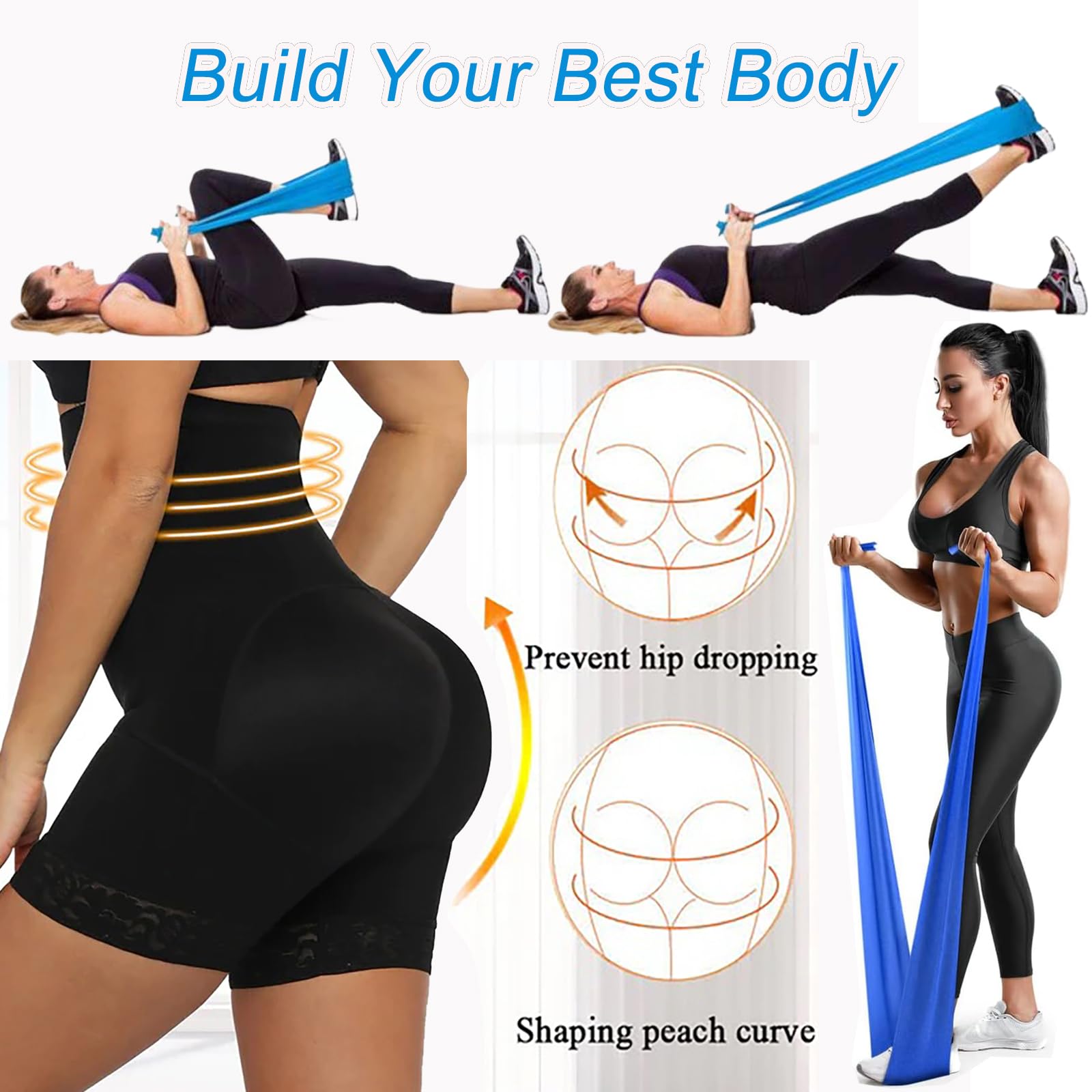 AiQInu Elastici Fitness Set di 3, 2M Fascia Elastica Fitness, 3 Livelli Di Resistenza Fasce, Set di Elastico Fitness per Yoga, Pilates, Fisioterapia