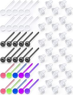 Clear/Black/Multicolor Plastic Ball/Flat Stud Earrings Hole Saver Piercing Retainers Medical Grade for Women Men Sensitive Ears Sports Surgery Work