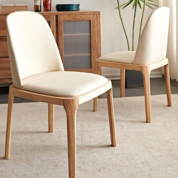 GIZNXBA Wooden Armless Dining Chairs Set of 2 Mid Century Modern Kitchen Chairs with Back and Wood Frame Upholstered Dining Chair for Kitchen Living Room(Beige B)