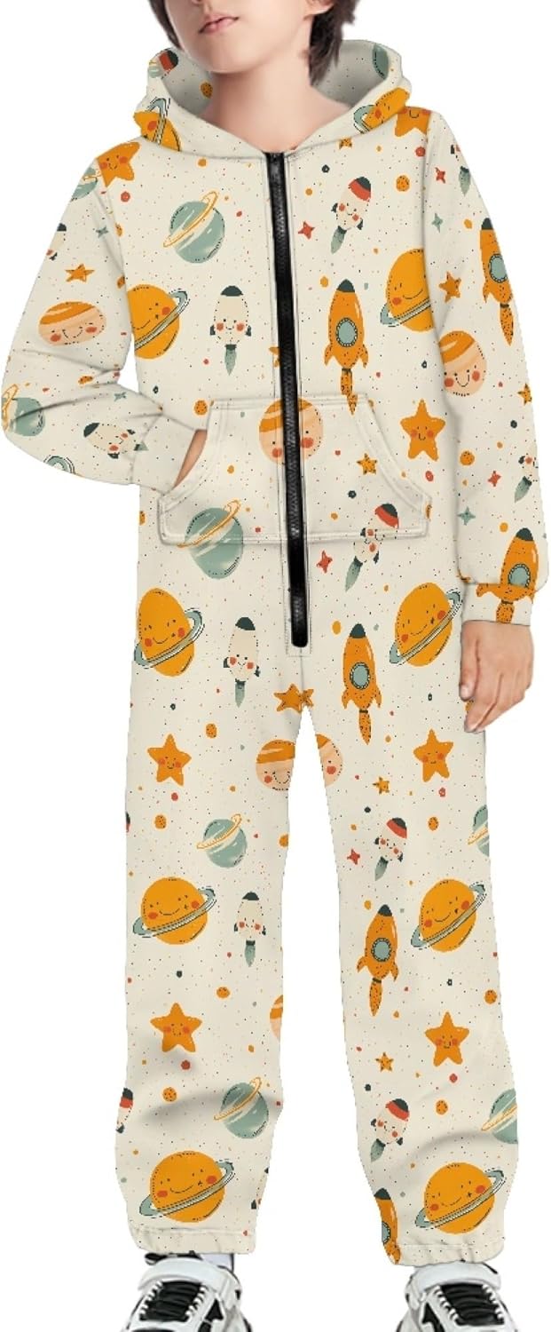 Kids 3D African Boho Splicing Print Jumpsuits Zip Up Bohemian Hoodie One Piece Toddler Rompers Boys Girls