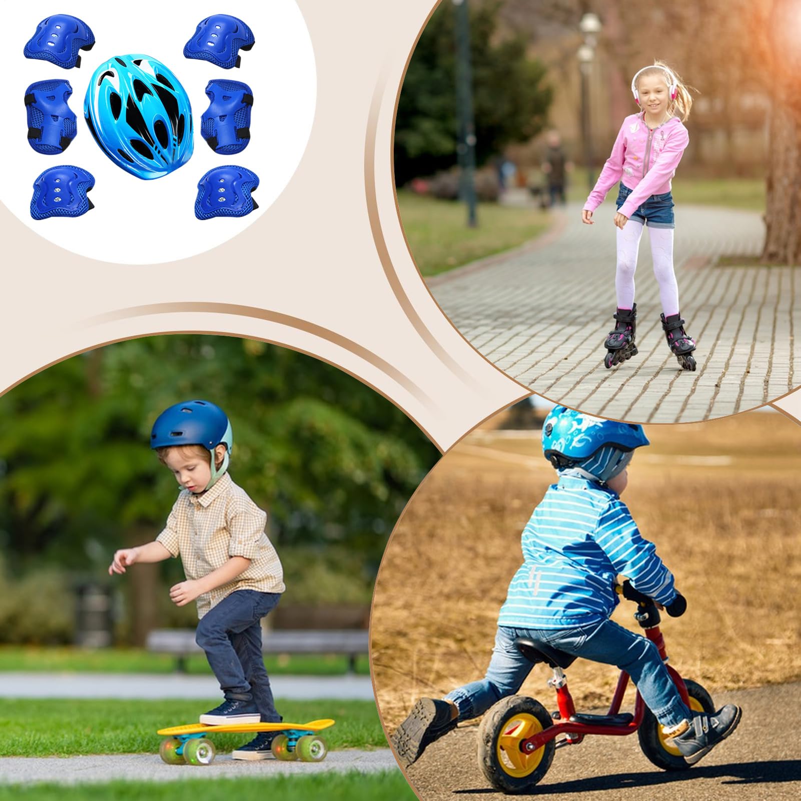 Ensemble De Casques pour Casques, Protège-Coudes, Protège-Genoux Et | Équipement de Protection Anti-Choc pour Vélo, Trottinette et Roller