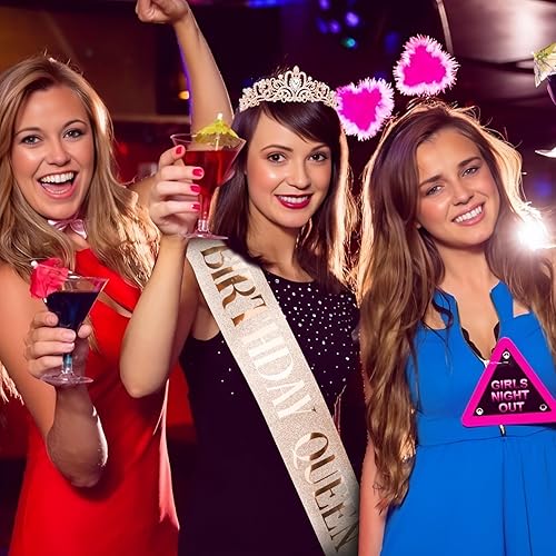 Miniatura 7 de CIEHER Corona de oro rosa de cristal + banda de reina de cumpleaños + pin de perla, corona de cumpleaños y banda de cumpleaños para mujer, banda de