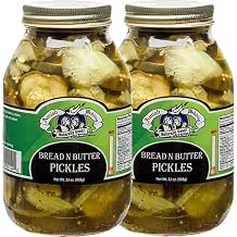 Amish Wedding Foods Bread & Butter Pickles, TWO 32 oz. Quart Jars Bread & Butter