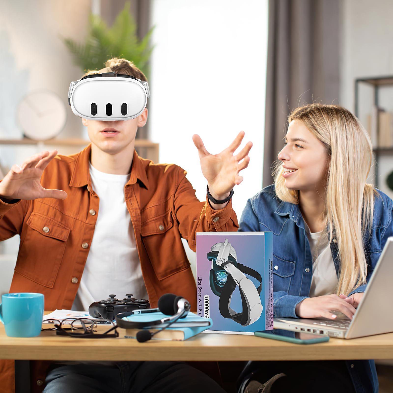 EVARY Elite - Cinghia per la testa per Meta Quest 3, batteria da 10000 mAh, accessori per realtà virtuale, durata 3-5 ore, ricarica rapida, fascia regolabile per il massimo comfort