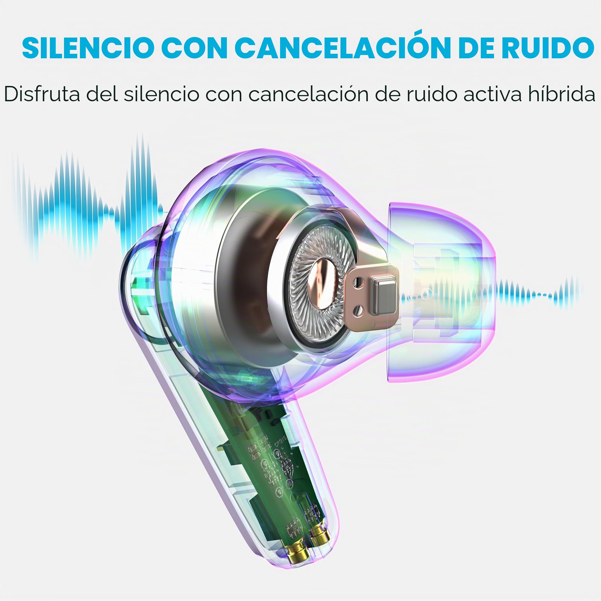 JLab Go Pods ANC Auriculares Bluetooth - Cancelación Ruido, Blanco | Cancelación activa de Ruido Híbrida, Autonomía 26h+, Llamadas Claras, Multipunto, Modo Ambiente, IP55, Audio con App