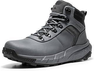 NORTIV8 Men's Waterproof Hiking Boots - Lightweight Leather Mid Trekking Shoes with DriftShield Tech