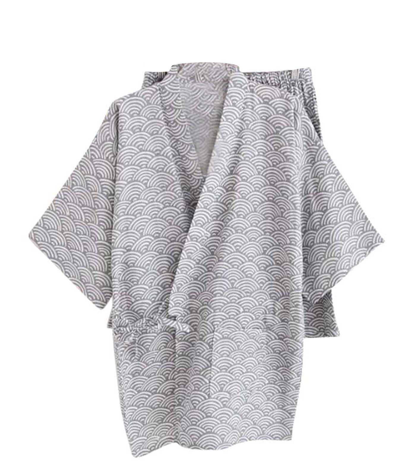 ZEALMAX Kimono japonés para Hombre, Camisa y pantalón de algodón y Lino, Conjunto de Ropa de Descanso para SPA, Estilo 1, Multicolor, Talla única